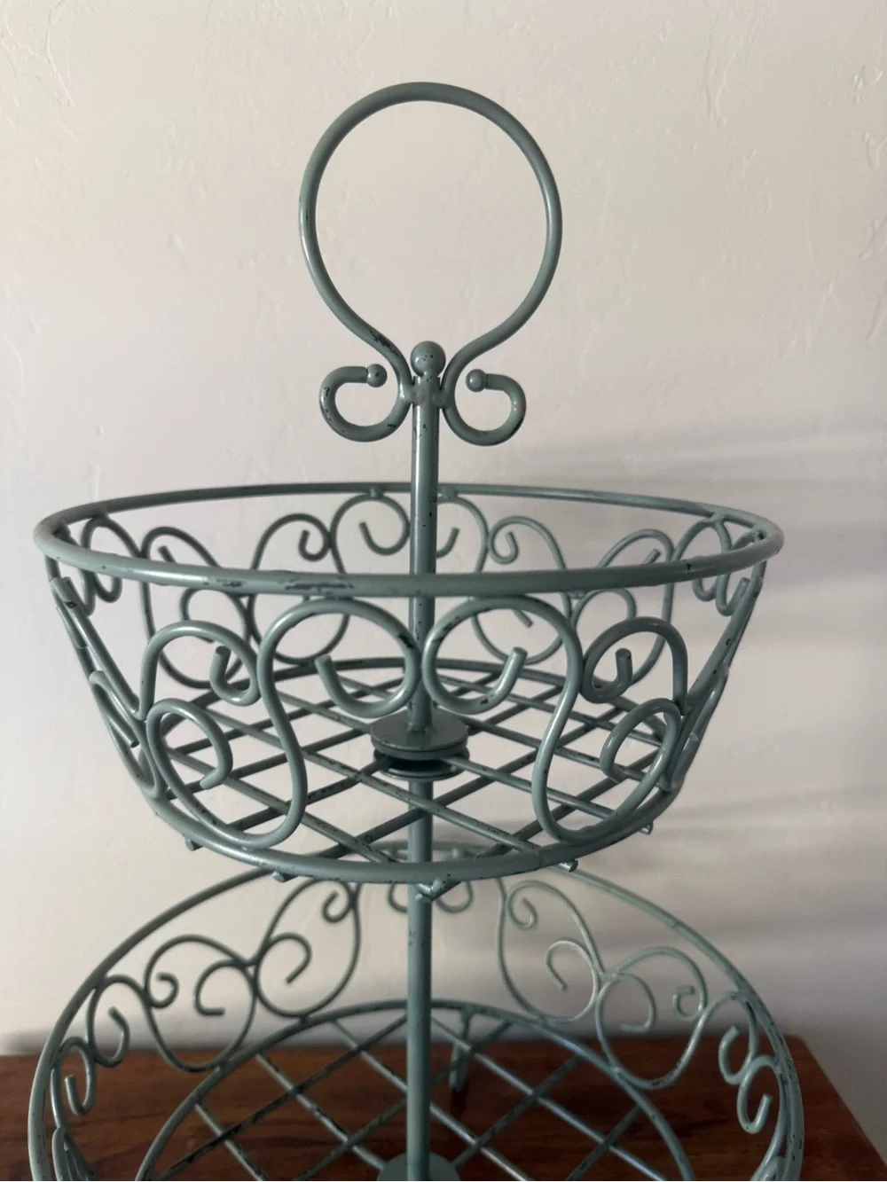 2-Tier Metal Stand | Distressed Blue | Rustic Cottage Decor